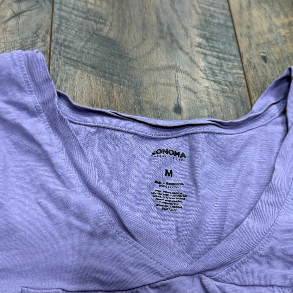 Sonoma Peplum Top V-Neck Short Sleeve Tiered  Purple T Shirt, Size Medium - Picture 3 of 6